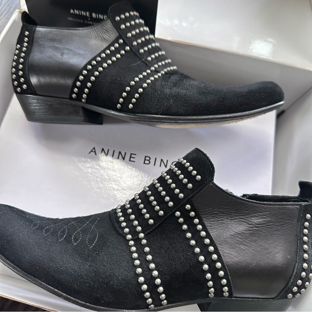 Anine Bing Silver Stud Low Charlie Booties, Size 39